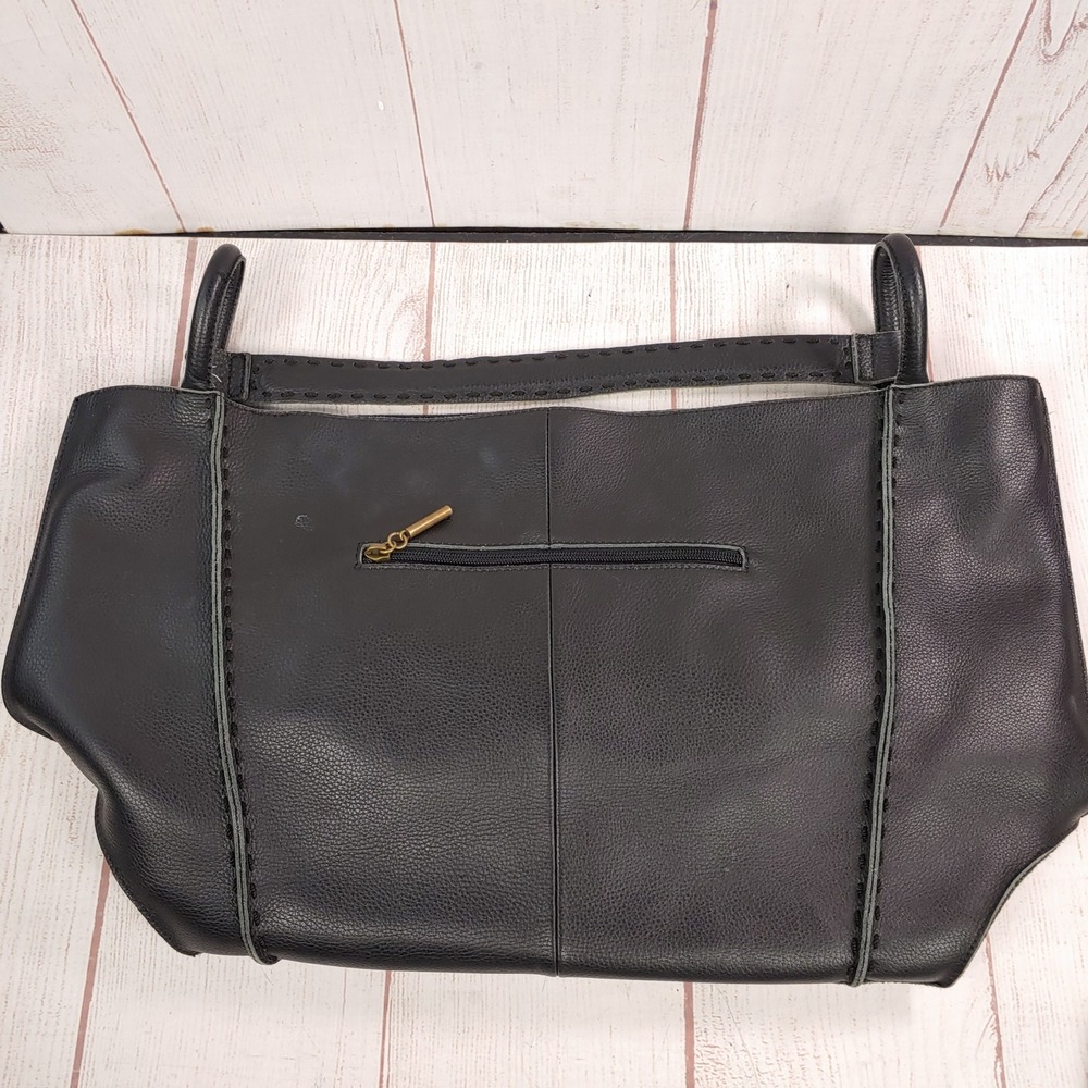The Sak LARGE Leather Tote Shoulder Bag HOBO - Black Whipstitch Pebbled Good Con